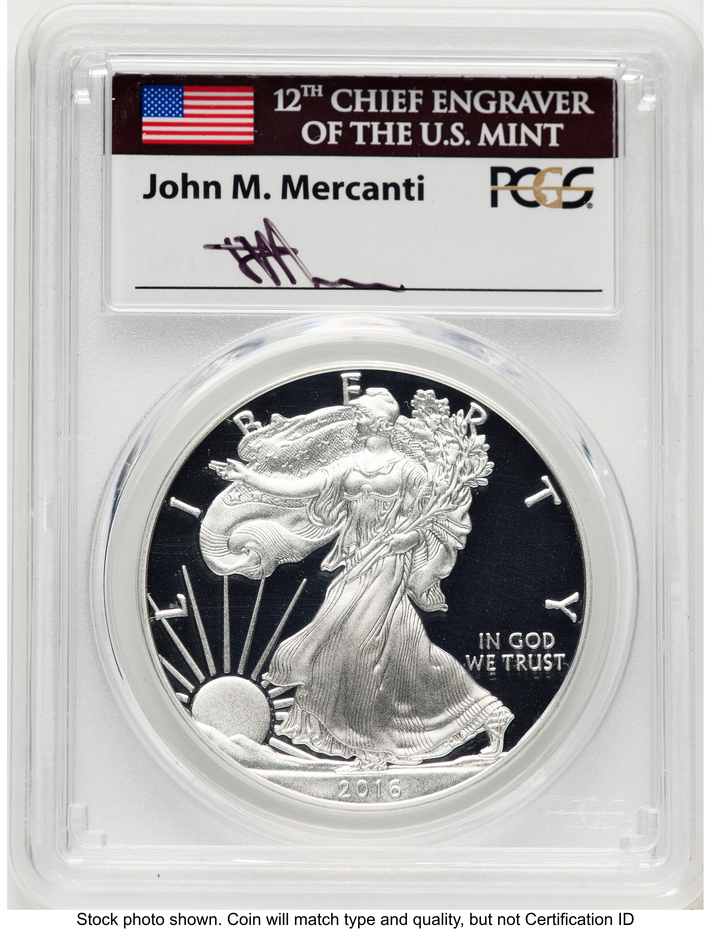 2016-W Proof Silver Eagle 1 oz FDI John Mercanti Washington 70 PCGS