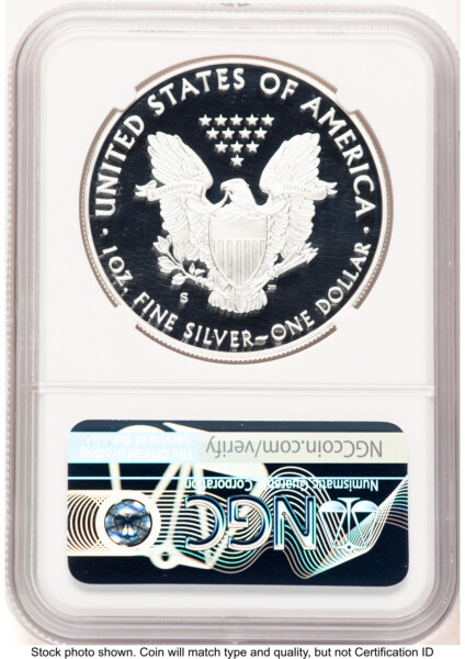 2020-S Proof Silver Eagle 1 oz FDI Trolley Label 70 NGC