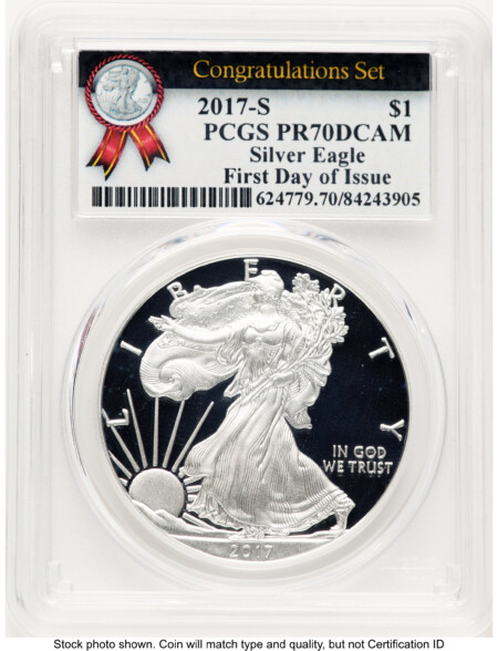 2017-S Proof Silver Eagle Congratulations Set 1 oz FDI Congratulations Set Label 70 PCGS