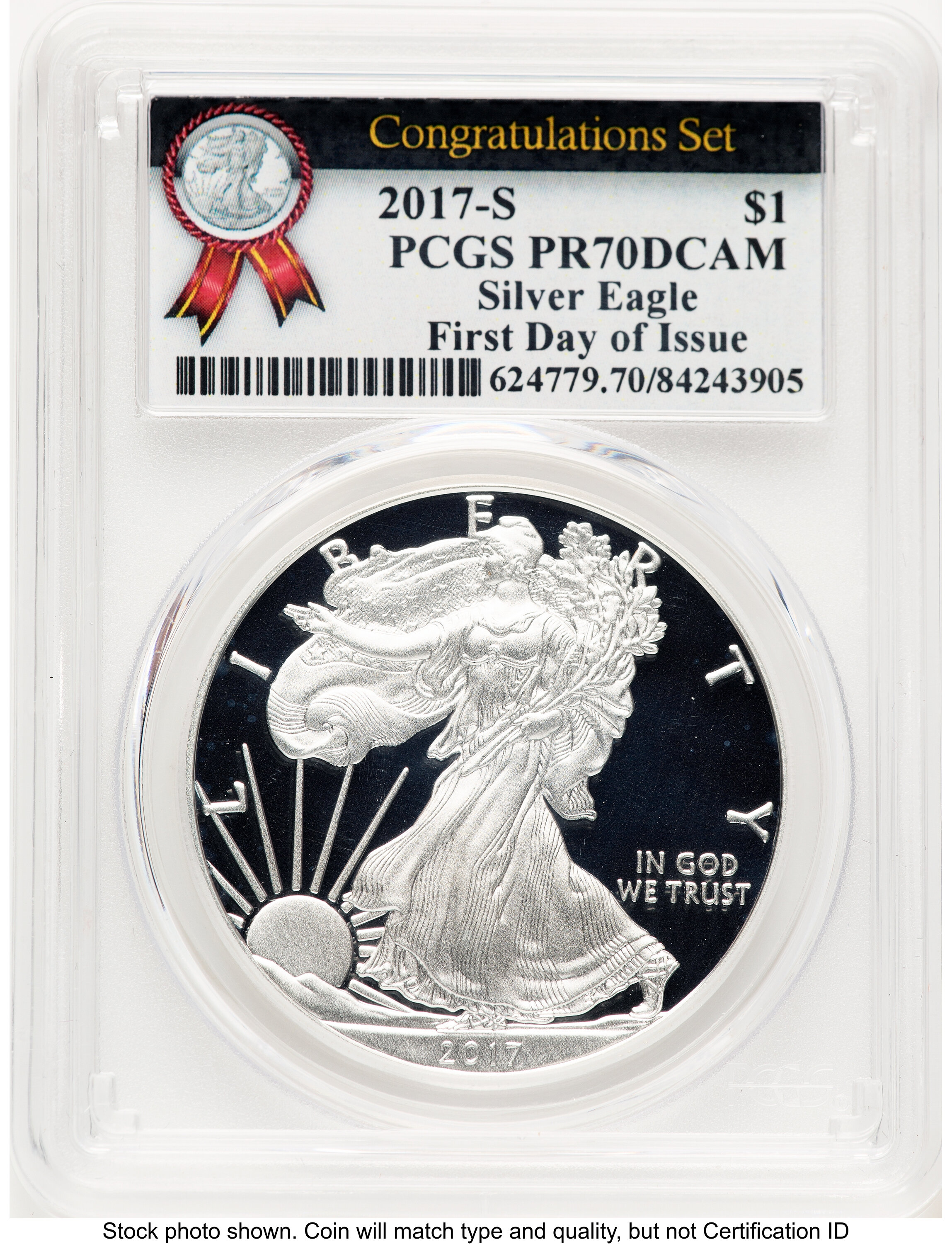 2017-S Proof Silver Eagle Congratulations Set 1 oz FDI Congratulations Set Label 70 PCGS