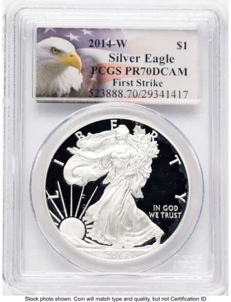 2014-W Proof Silver Eagle 1 oz FS Eagle Flag Label 70 PCGS