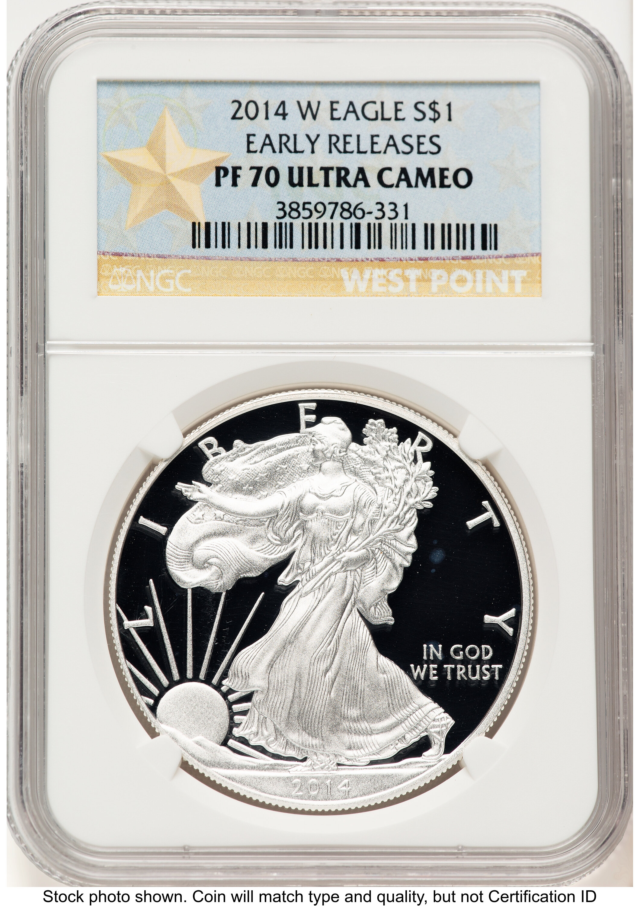 2014-W Proof Silver Eagle 1 oz ER West Point Star Label 70 NGC