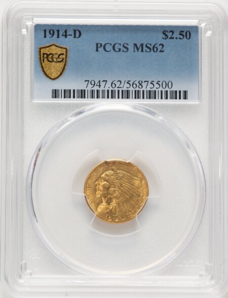 1914-D $2 1/2 PCGS Secure 62 PCGS