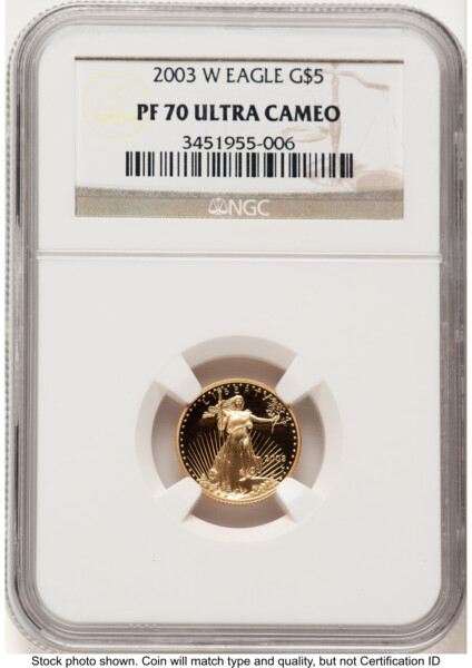 2003-W Proof Gold Eagle 1/10 oz Brown Label 70 NGC