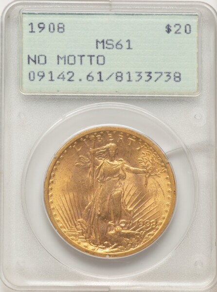 1908 $20 NO MOTTO 61 PCGS