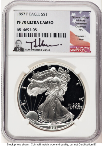1997-P Proof Silver Eagle 1 oz Thomas Uram 70 NGC