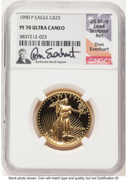 1990-P Proof Gold Eagle 1/2 oz Don Everhart 70 NGC