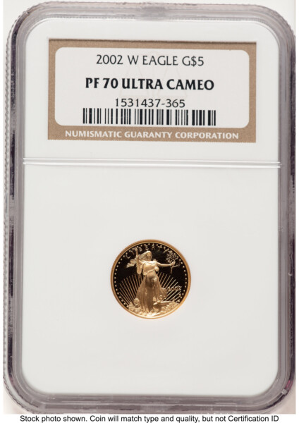 2002-W Proof Gold Eagle 1/10 oz Brown Label 70 NGC