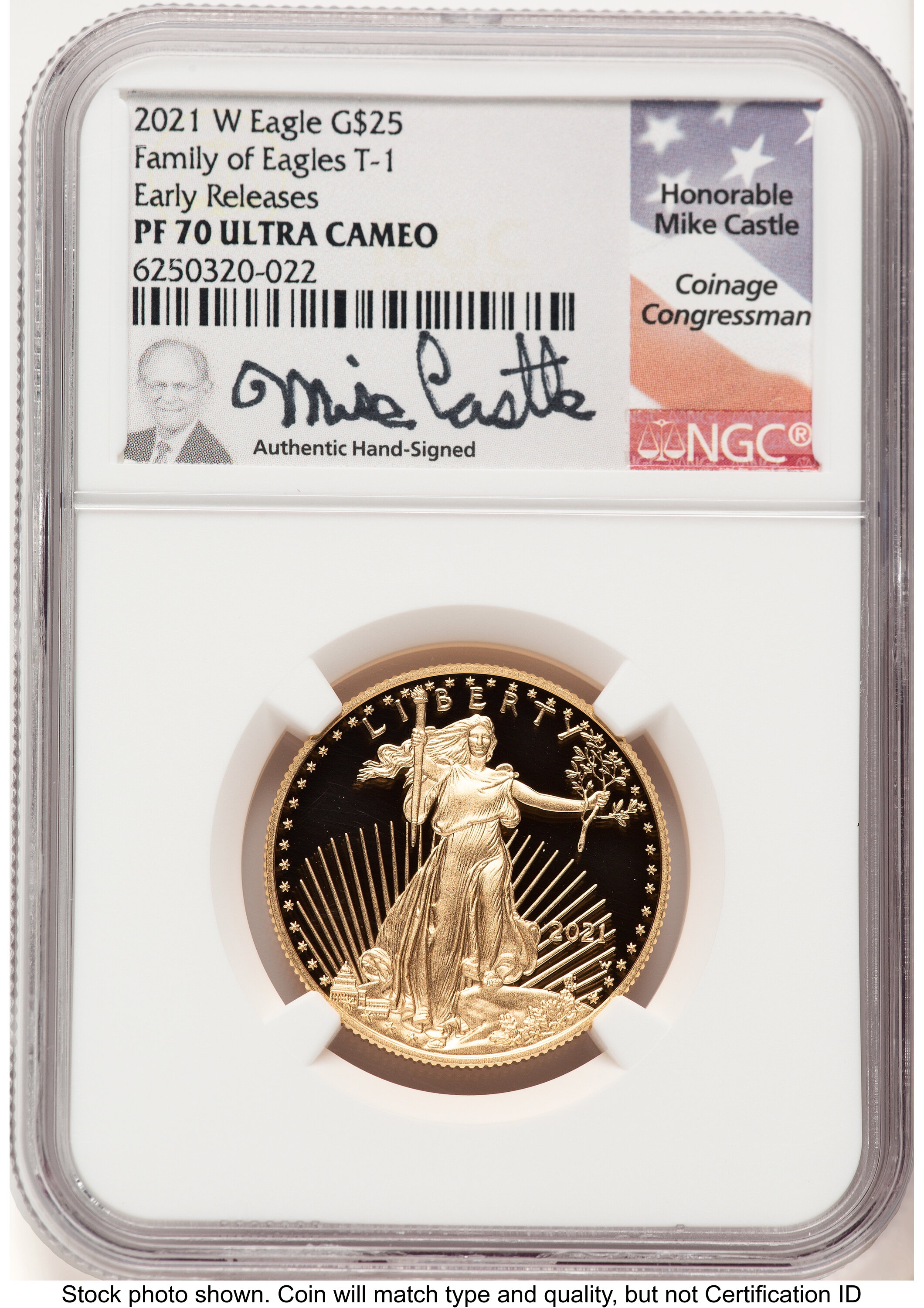 2021-W Type 1 Proof Gold Eagle 1/2 oz ER Mike Castle 70 NGC
