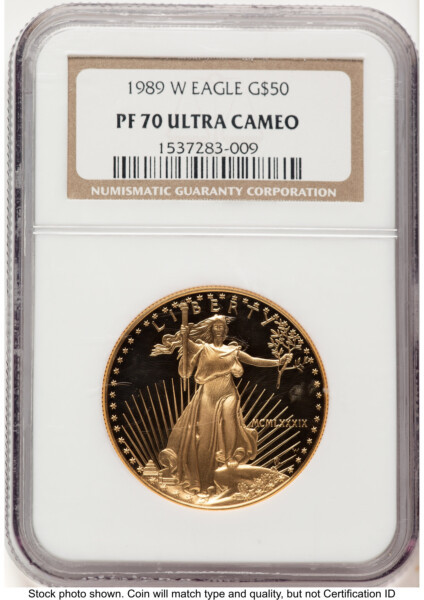 1989-W Proof Gold Eagle 1 oz Brown Label 70 NGC