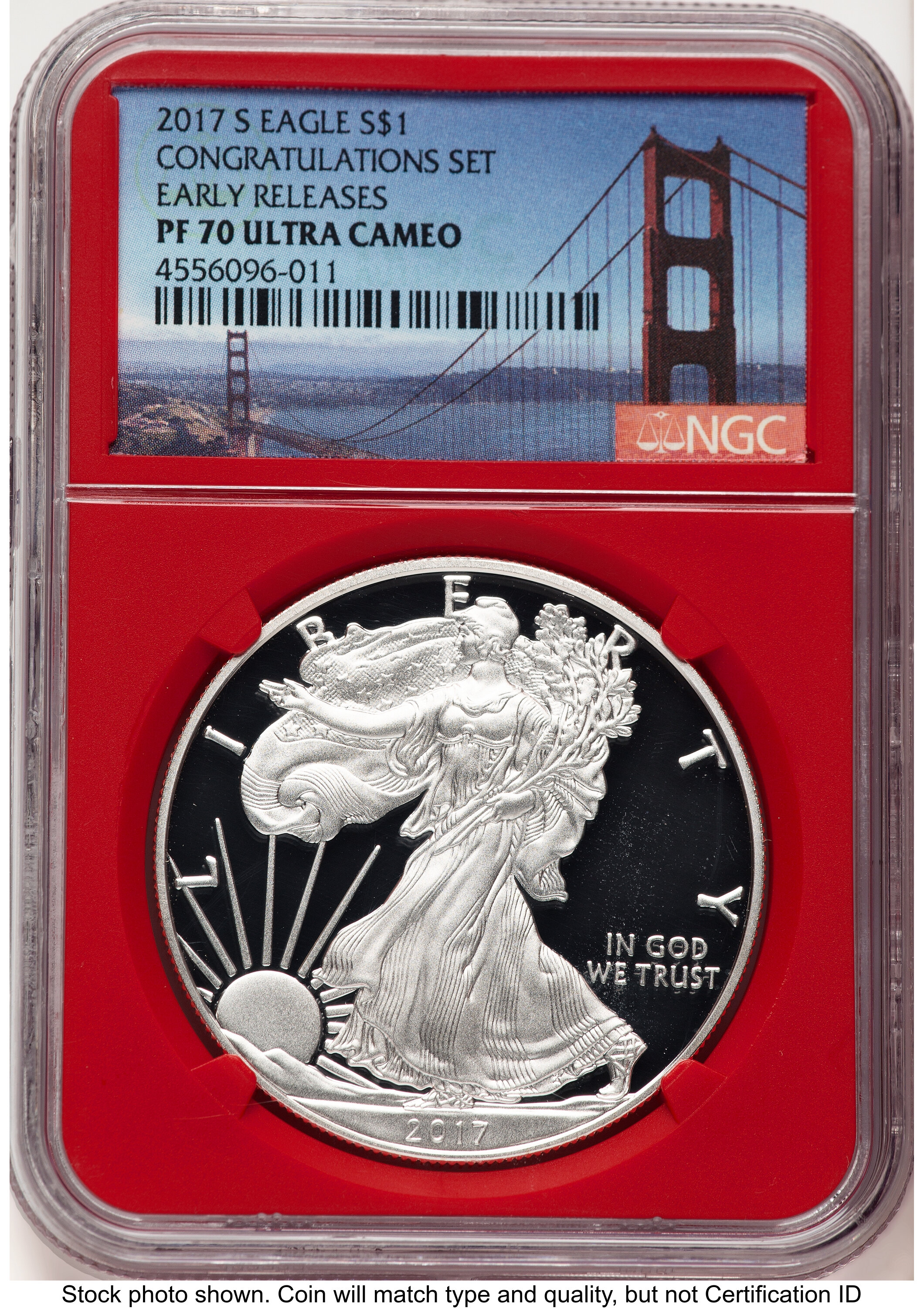 2017-S Proof Silver Eagle Congratulations Set 1 oz ER San Francisco Bridge Label Red Core 70 NGC