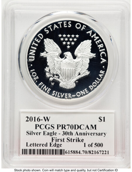 2016-W Proof Silver Eagle 1 oz FS John Mercanti Bridge 70 PCGS