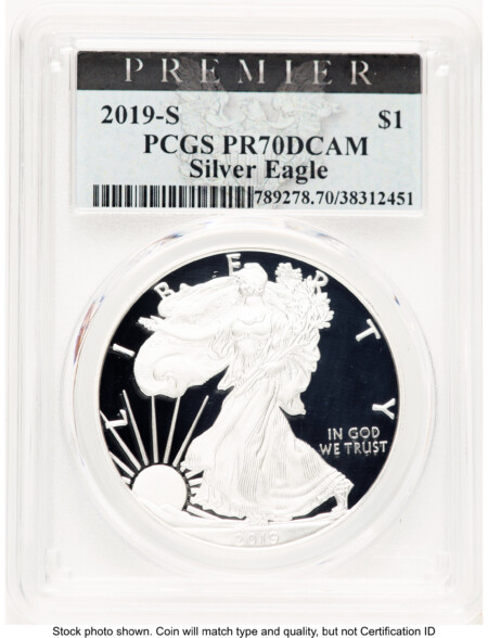 2019-S Proof Silver Eagle 1 oz Premier Label 70 PCGS