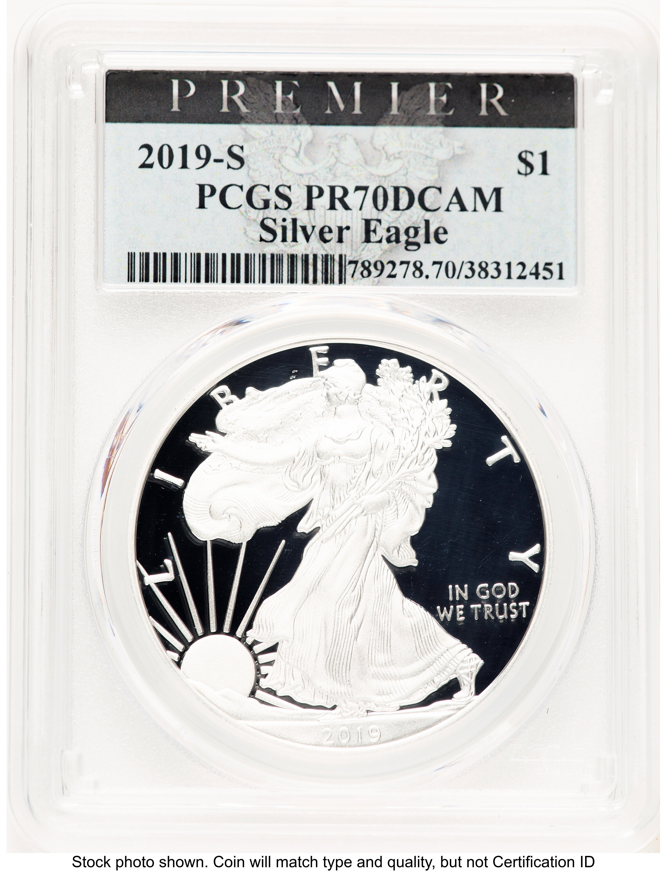 2019-S Proof Silver Eagle 1 oz Premier Label 70 PCGS