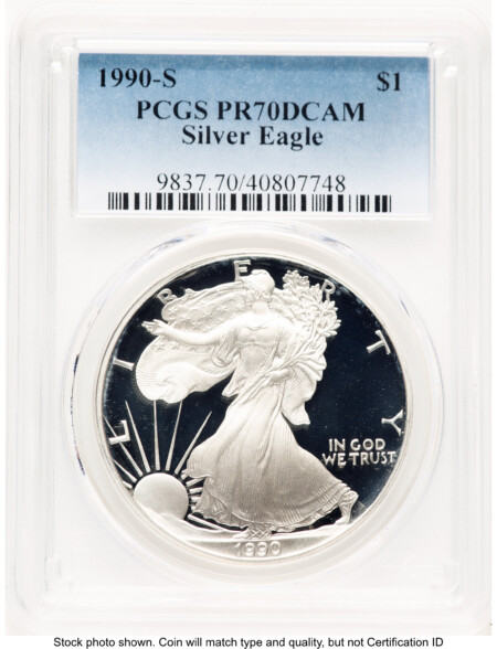 1990-S Proof Silver Eagle 1 oz Blue Gradient 70 PCGS