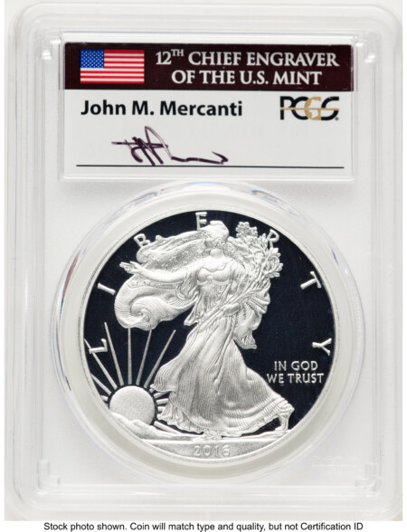 2016-W Proof Silver Eagle 1 oz FDI John Mercanti Denver 70 PCGS