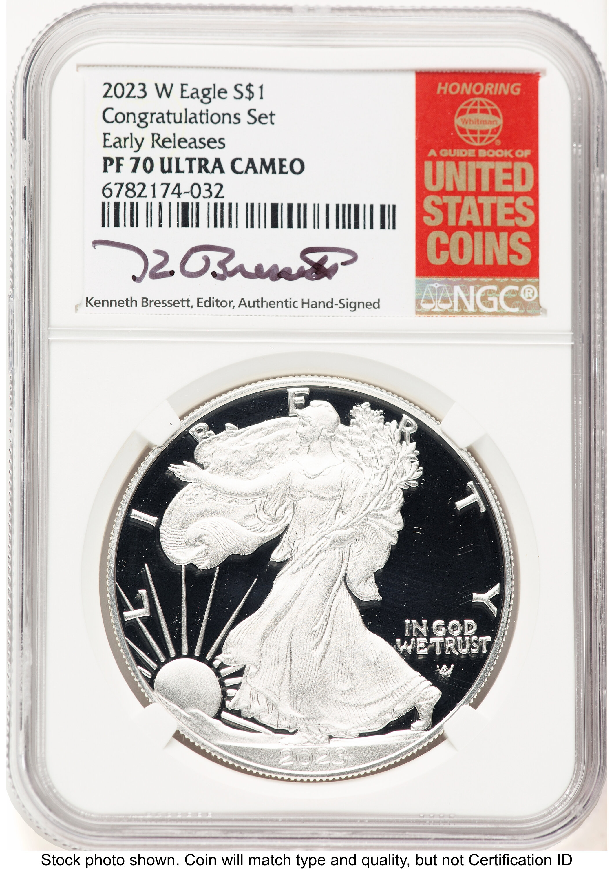 2023-W Proof Silver Eagle Congratulations Set 1 oz ER Kenneth Bressett Red Book 70 NGC