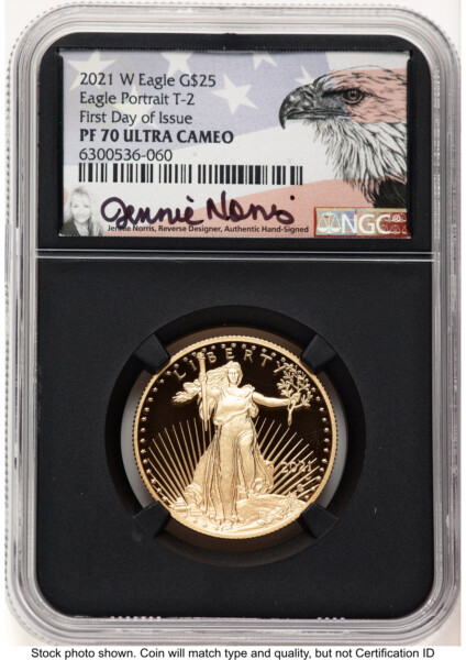2021-W Type 2 Proof Gold Eagle 1/2 oz FDI Jennie Norris Blk Core 70 NGC