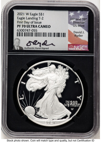 2021-W TY2 Proof Silver Eagle 1 oz FDI David Ryder Blk Core 70 NGC