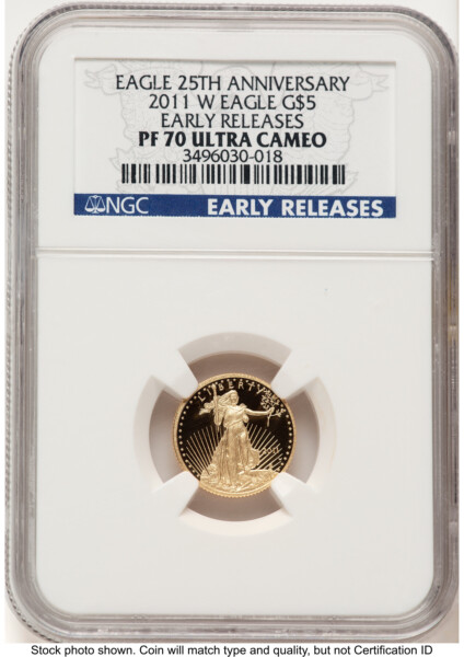 2011-W Proof Gold Eagle 1/10 oz ER Blue 70 NGC