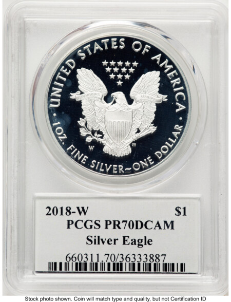 2018-W Proof Silver Eagle 1 oz Premier Label 70 PCGS