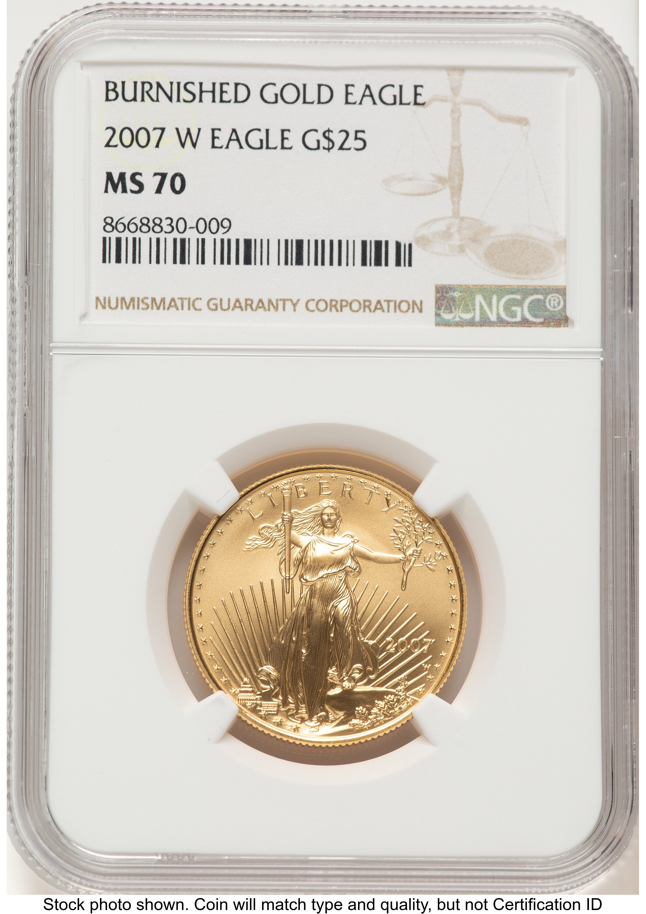 2007-W Burnished Gold Eagle 1/2 oz 0.50 oz Brown Label 70 NGC