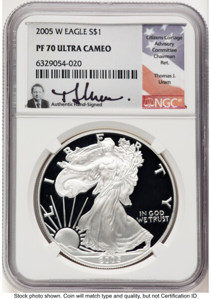 2005-W Proof Silver Eagle 1 oz Thomas Uram 70 NGC