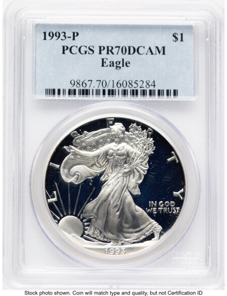 1993-P Proof Silver Eagle 1 oz Blue Label 70 PCGS