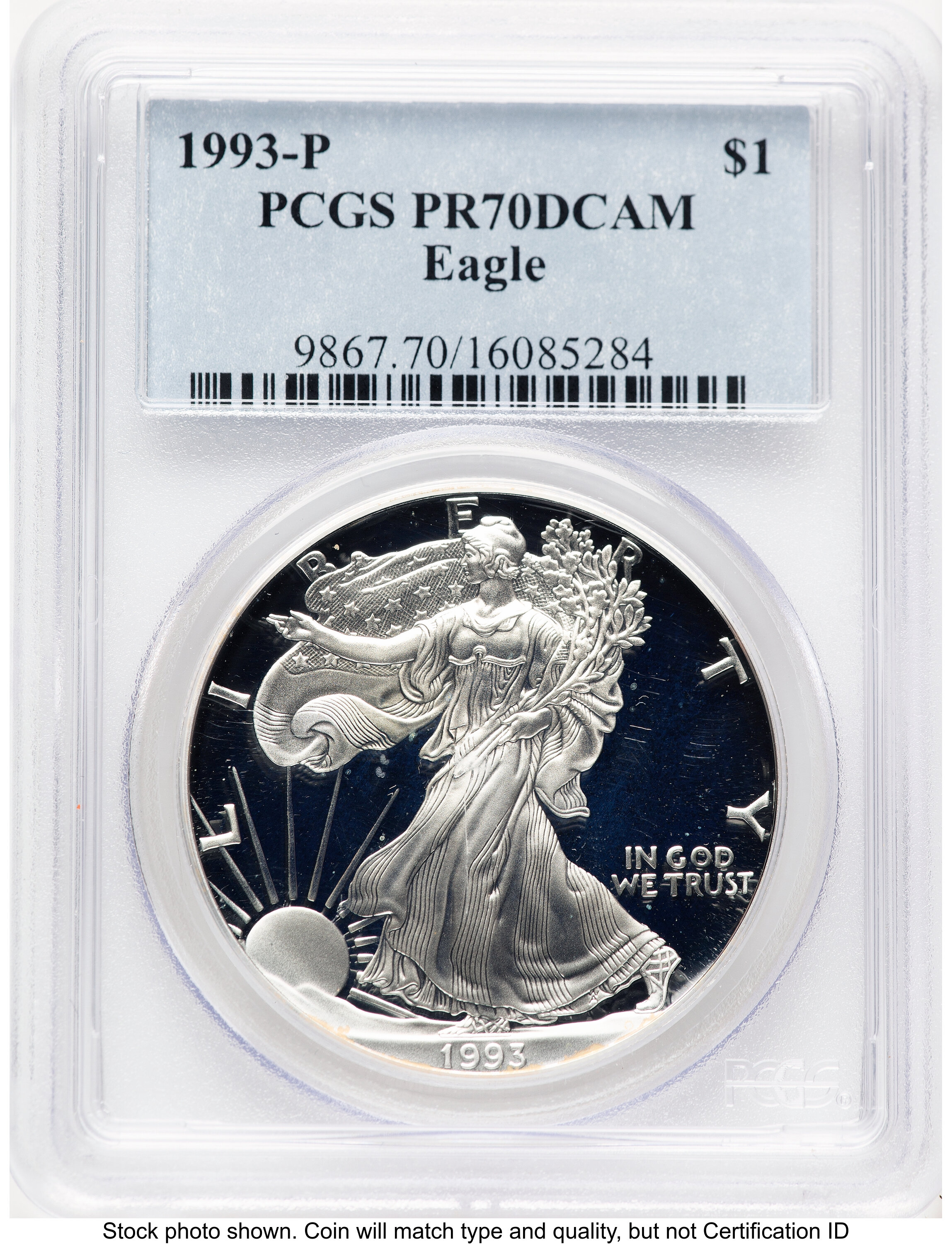 1993-P Proof Silver Eagle 1 oz Blue Label 70 PCGS