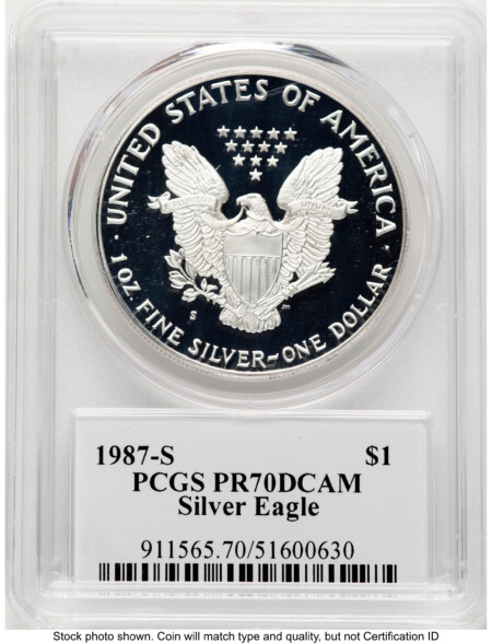 1987-S Proof Silver Eagle 1 oz TD Rogers 70 PCGS