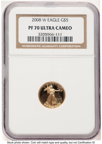 2008-W Proof Gold Eagle 1/10 oz Brown Label 70 NGC