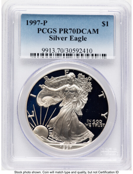 1997-P Proof Silver Eagle 1 oz Blue Gradient 70 PCGS