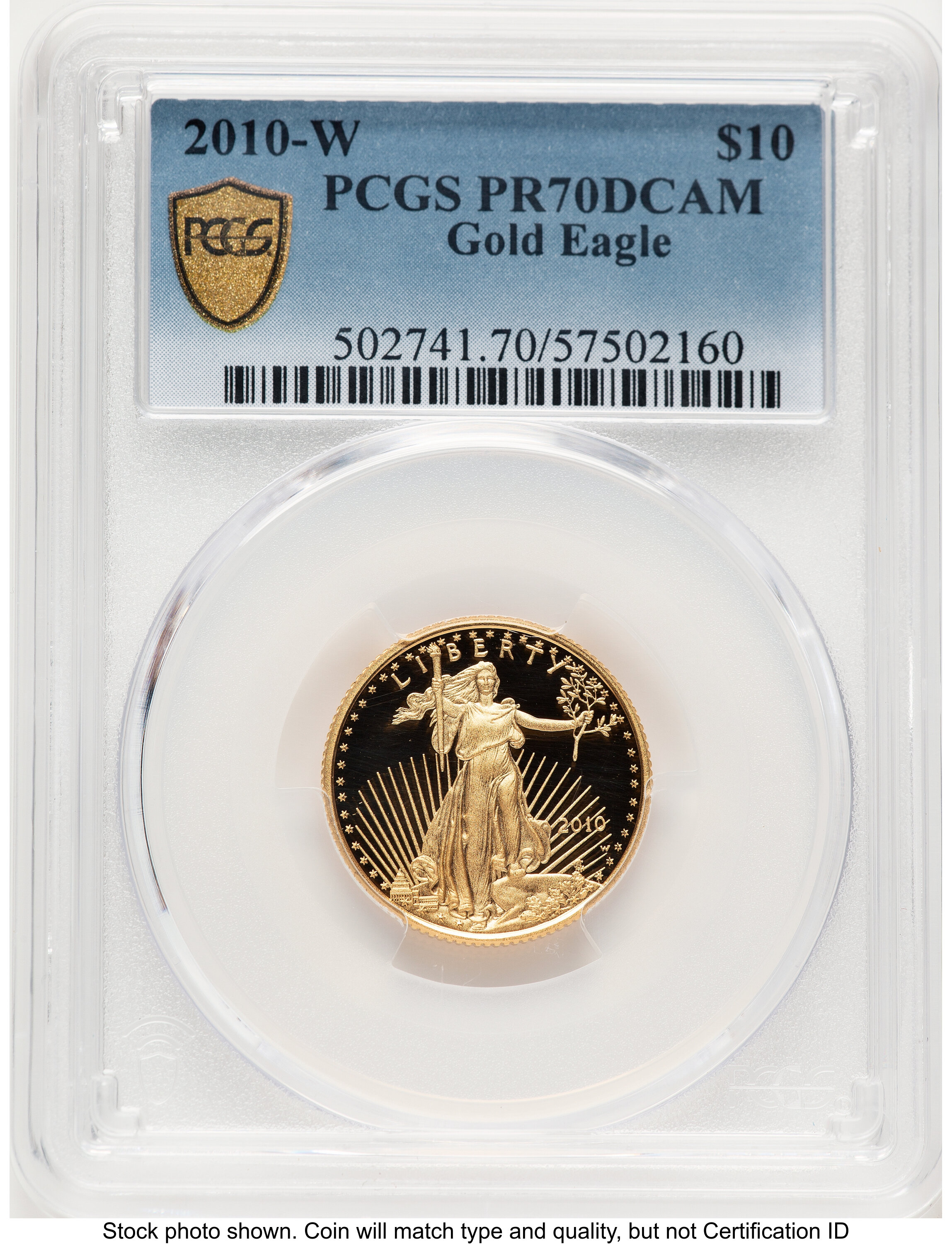 2010-W Proof Gold Eagle 1/4 oz Blue Gradient 70 PCGS