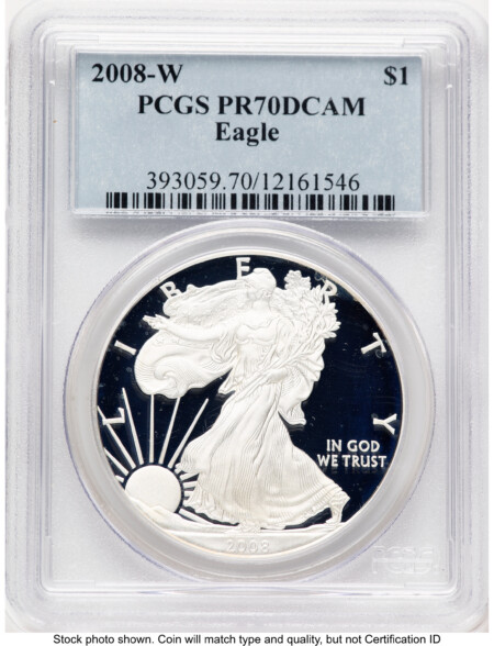 2008-W Proof Silver Eagle 1 oz Blue Label 70 PCGS