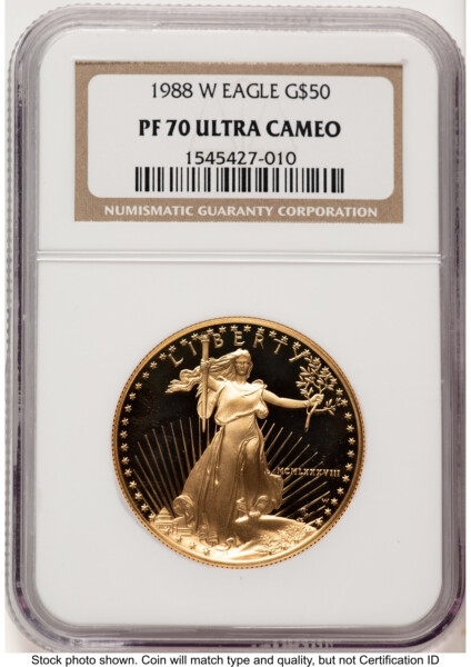 1988-W Proof Gold Eagle 1 oz Brown Label 70 NGC