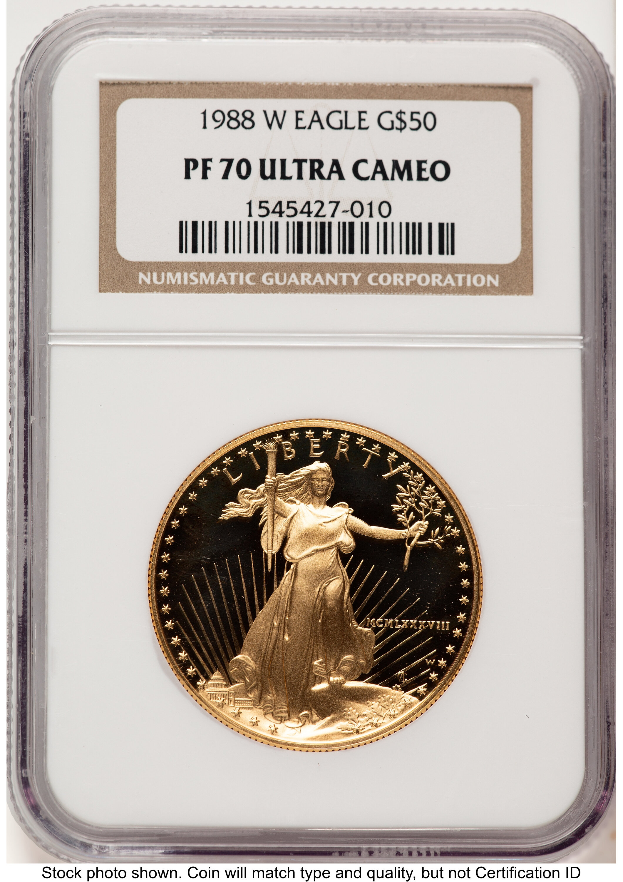 1988-W Proof Gold Eagle 1 oz Brown Label 70 NGC