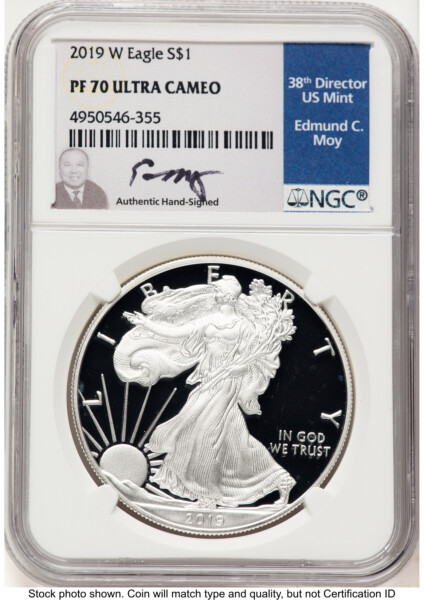 2019-W Proof Silver Eagle 1 oz Ed Moy 70 NGC