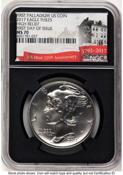 2017 Palladium Eagle 1 oz, MS FDI 225th Anniversary Label Blk Core 70 NGC