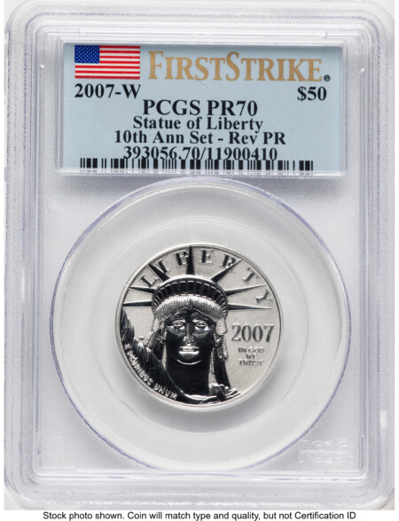 2007-W Reverse Proof Platinum Eagle 1/2 oz FS Flag 70 PCGS