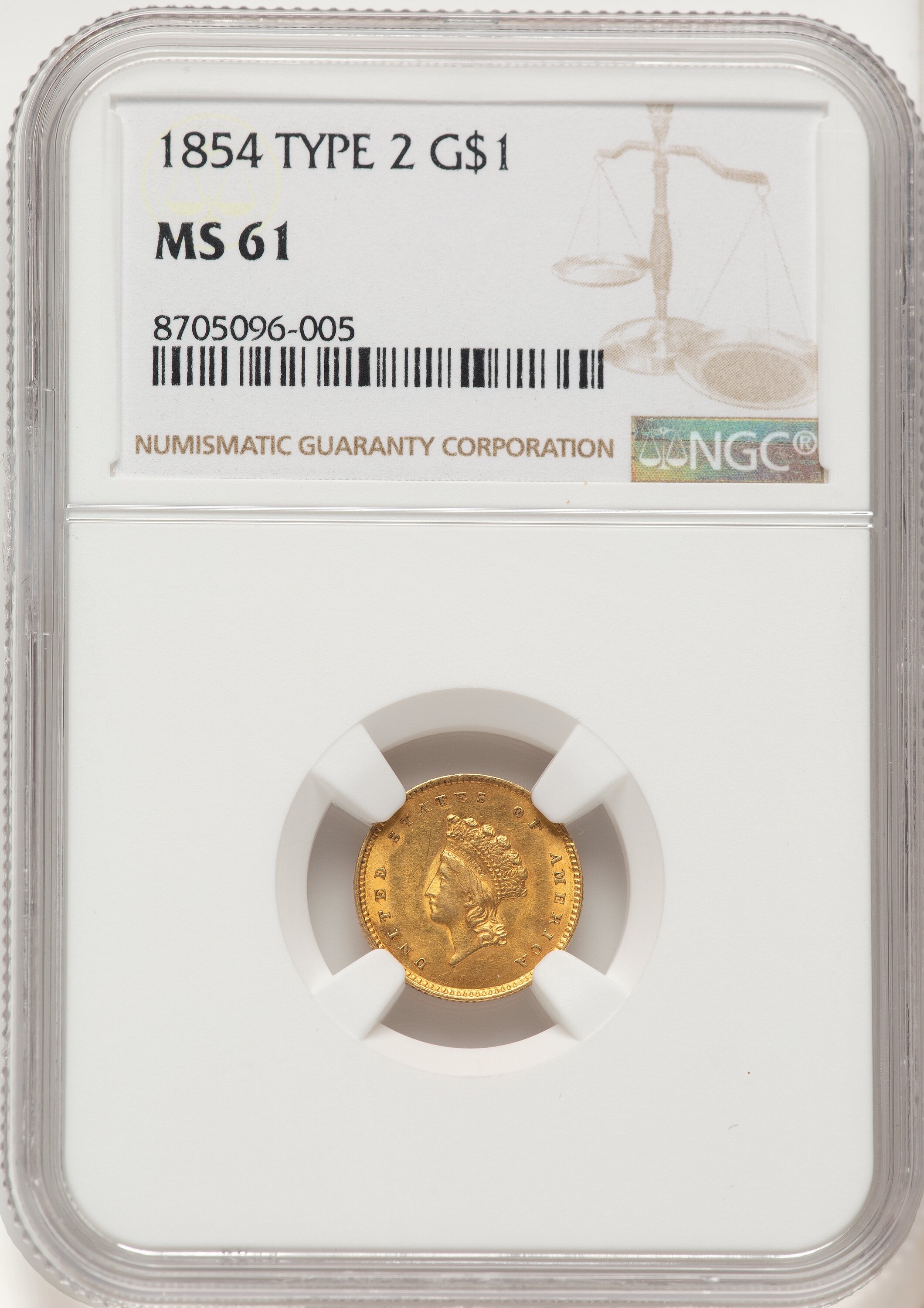 1854 G$1 Type Two 61 NGC