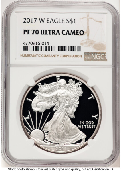 2017-W Proof Silver Eagle 1 oz Brown Label 70 NGC