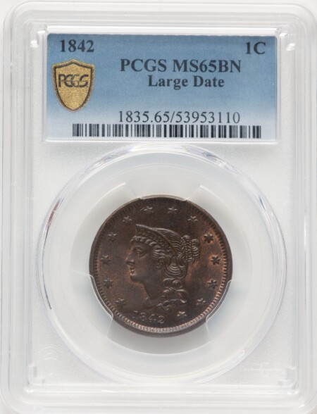1842 1C, BN PCGS Secure 65 PCGS