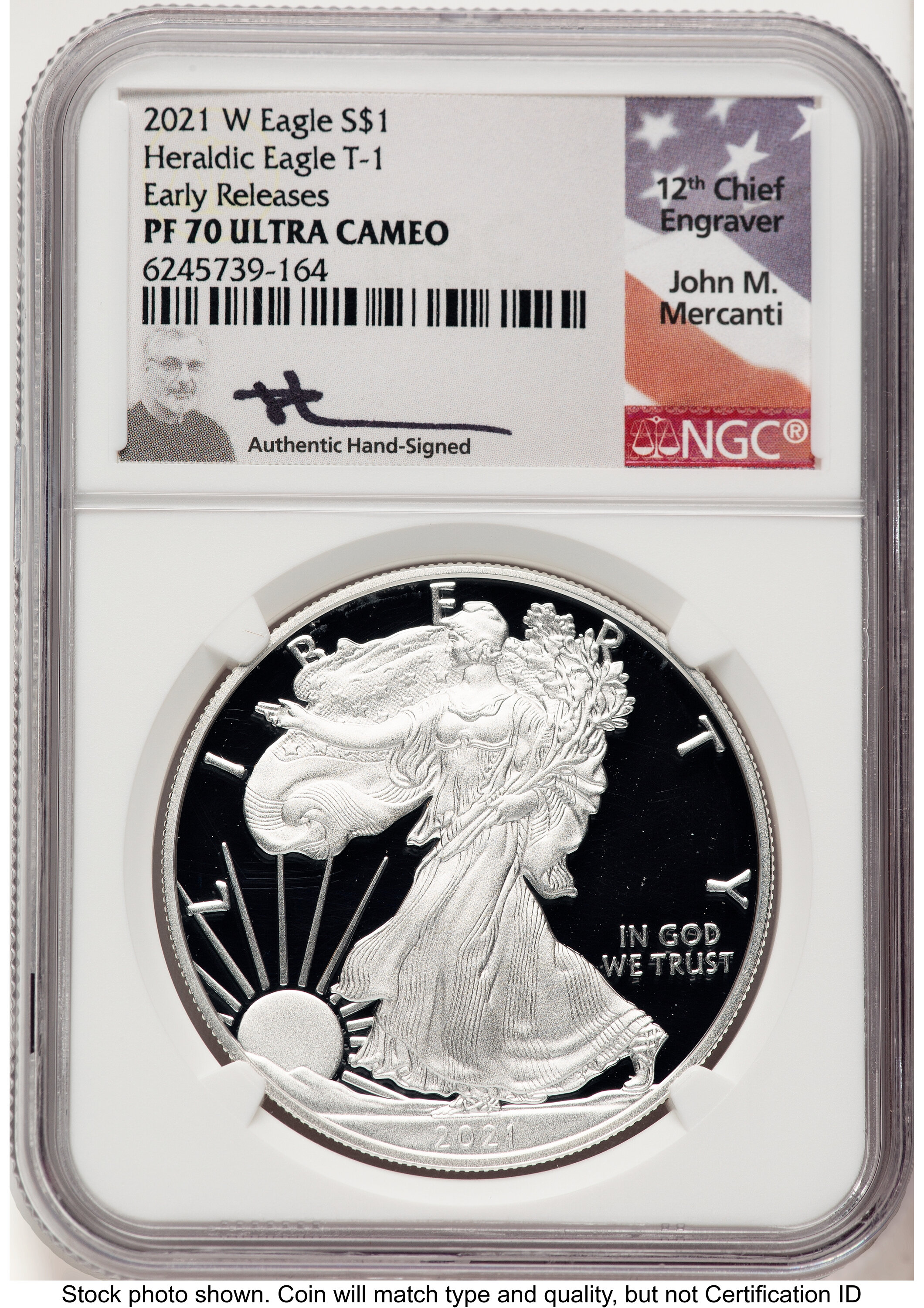 2021-W TY1 Proof Silver Eagle 1 oz ER John Mercanti 70 NGC