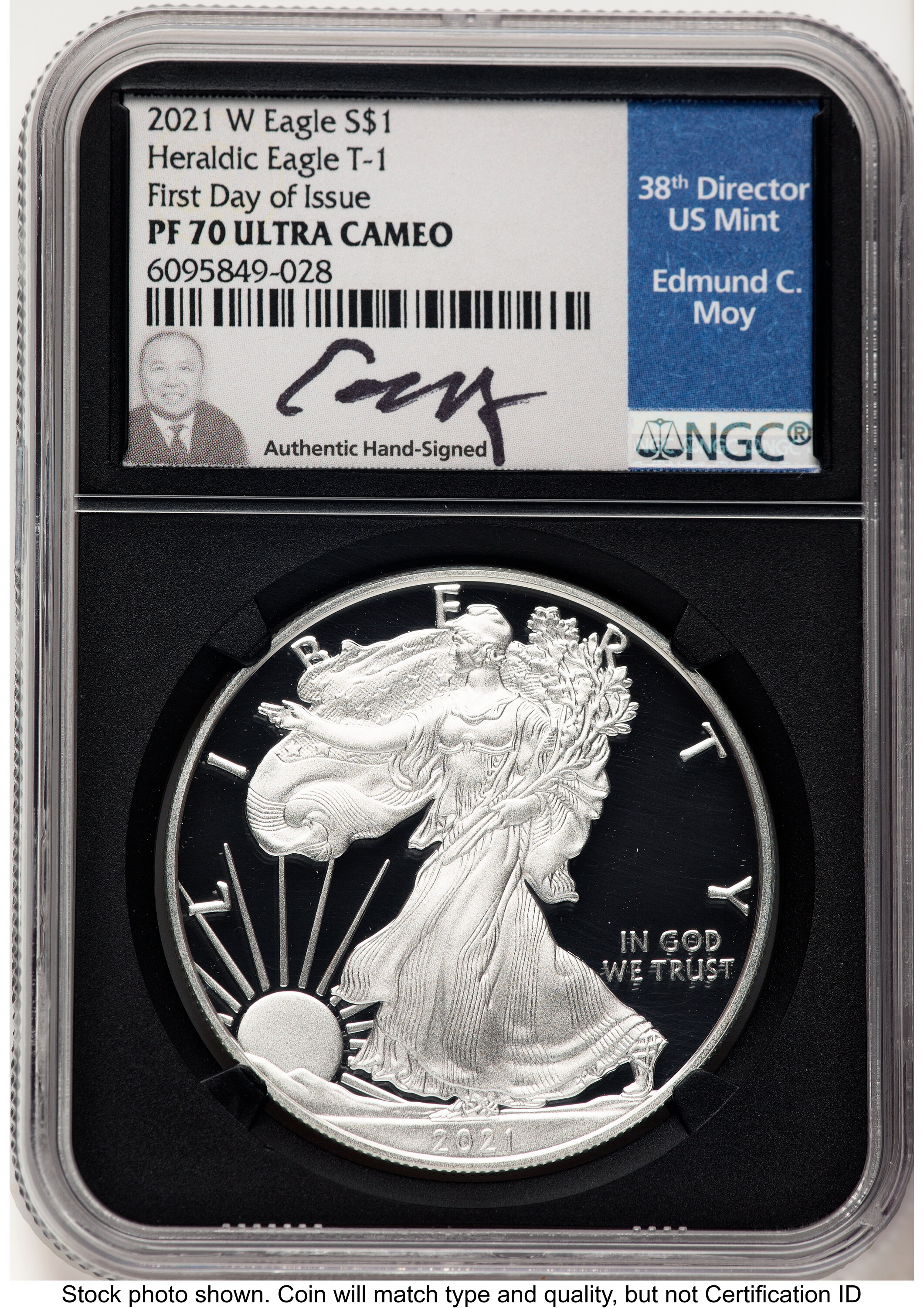 2021-W TY1 Proof Silver Eagle 1 oz FDI Ed Moy Blk Core 70 NGC