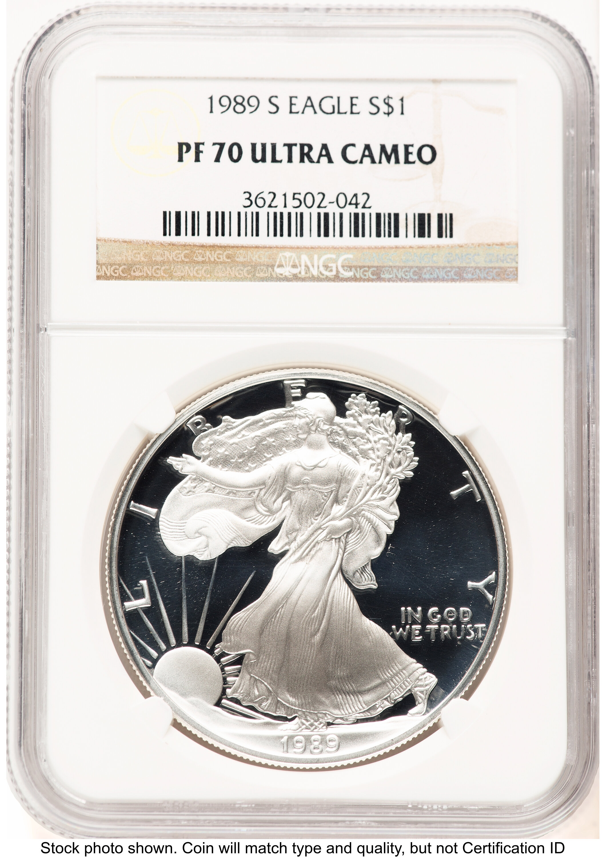 1989-S Proof Silver Eagle 1 oz Brown Label 70 NGC