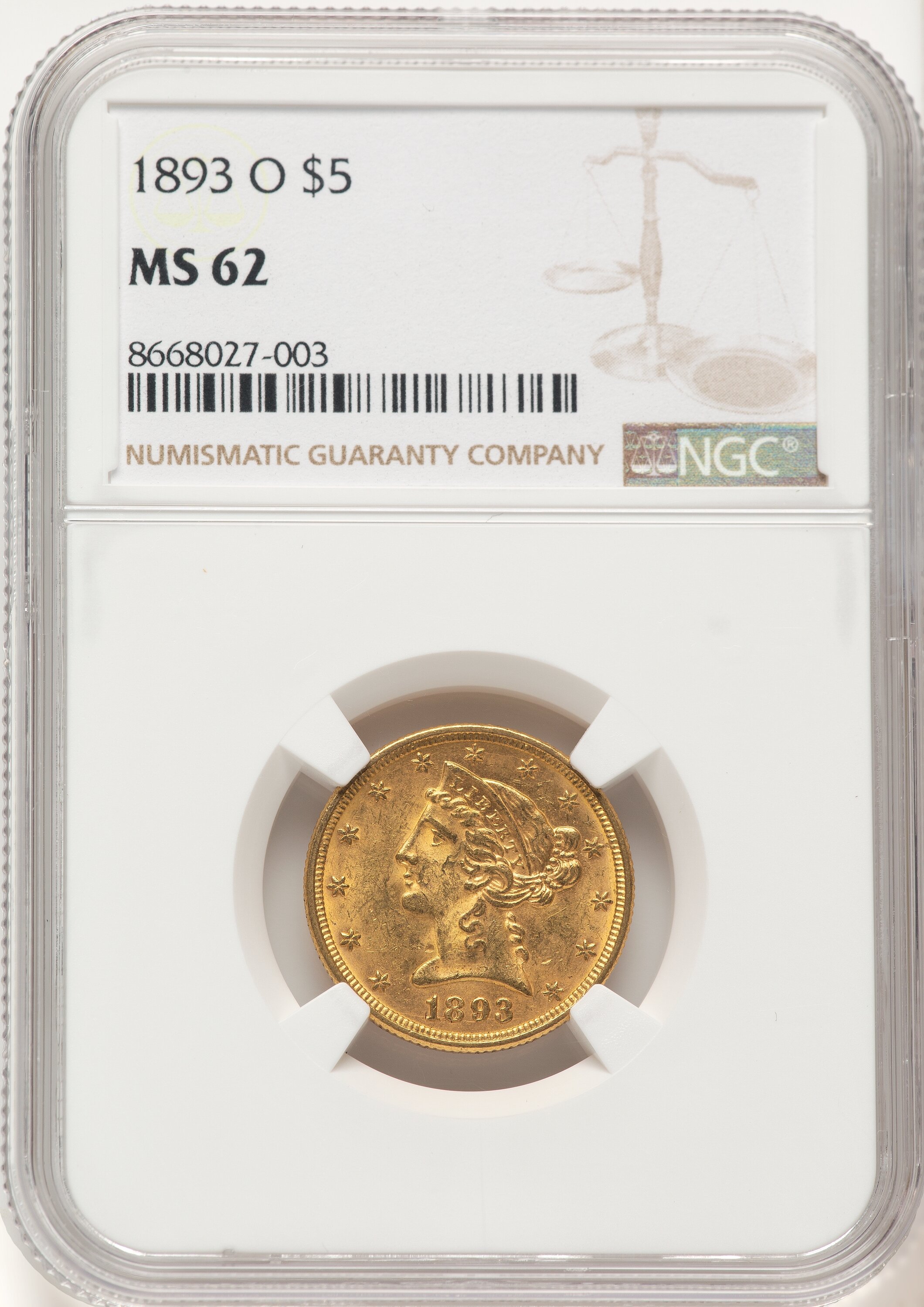 1893-O $5 62 NGC