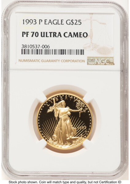1993-P Proof Gold Eagle 1/2 oz Brown Label 70 NGC