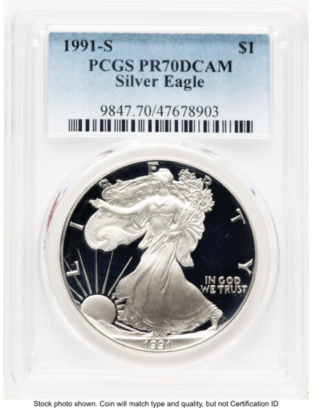 1991-S Proof Silver Eagle 1 oz Blue Gradient 70 PCGS