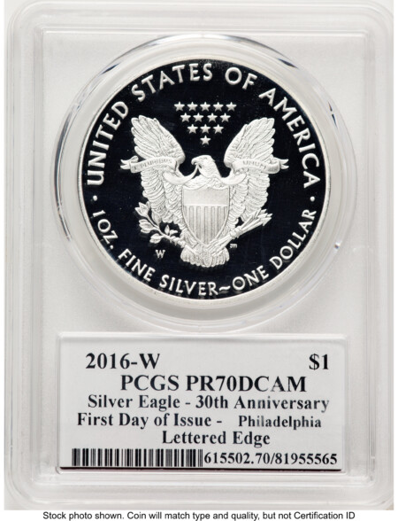 2016-W Proof Silver Eagle 1 oz FDI John Mercanti Philadelphia 70 PCGS
