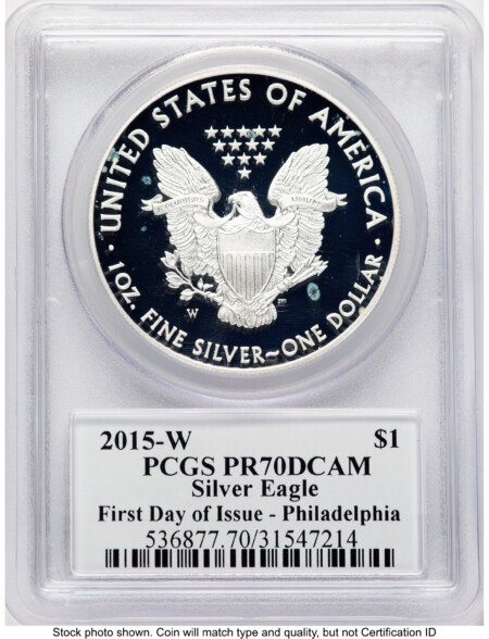 2015-W Proof Silver Eagle 1 oz FDI John Mercanti Philadelphia 70 PCGS